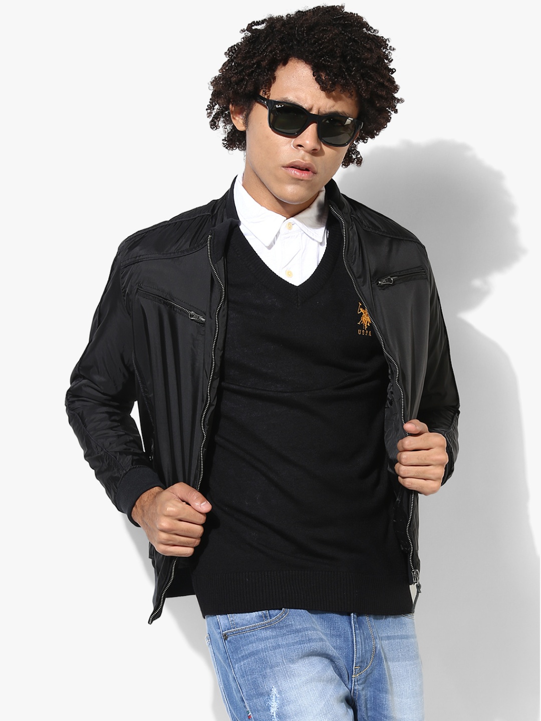 Black Solid Casual Jacket