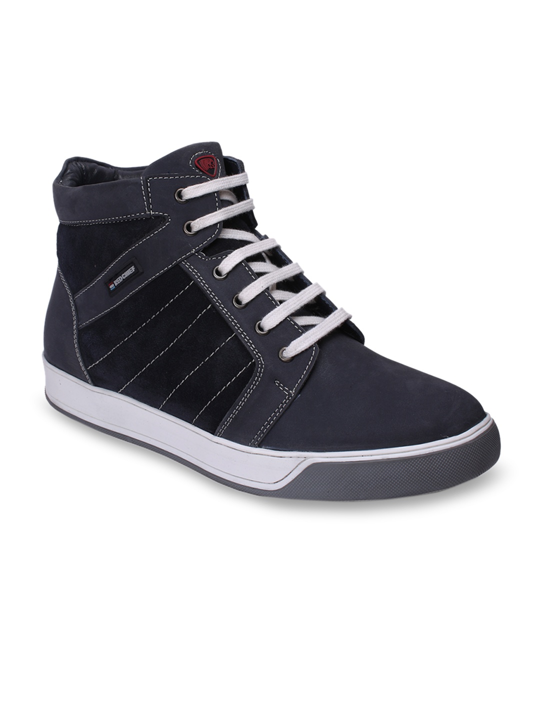 Red Chief Men Blue Solid Leather Mid-Top Sneakers