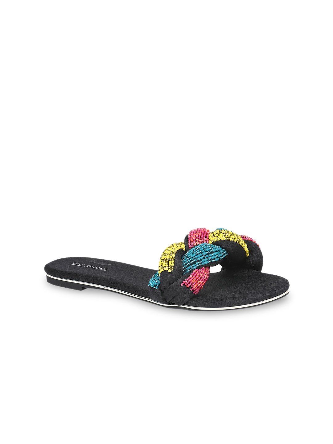 Call It Spring Women Black Embellished Open Toe Flats