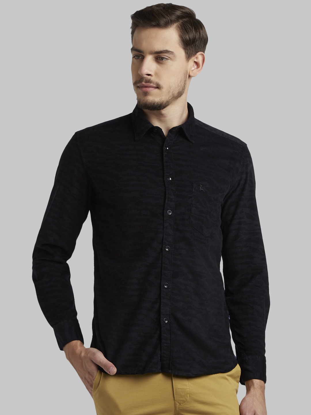 Parx Men Black Slim Fit Self Design Casual Shirt