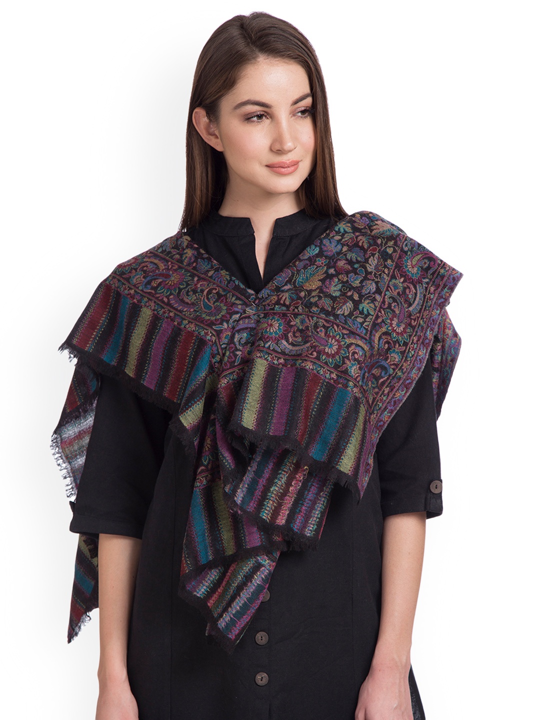 SHINGORA Women Black Embroidered Shawl