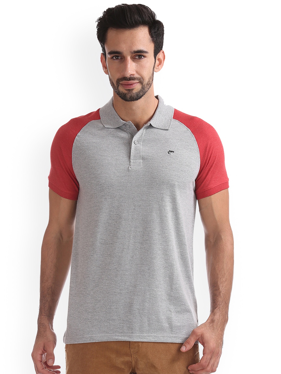 Ruggers Men Grey Colourblocked Polo Collar T-shirt