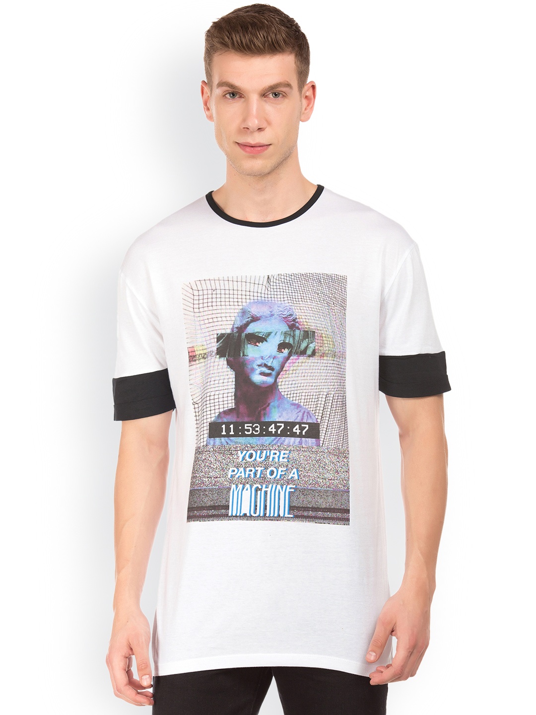 Colt Men White Printed Round Neck Pure Cotton T-shirt