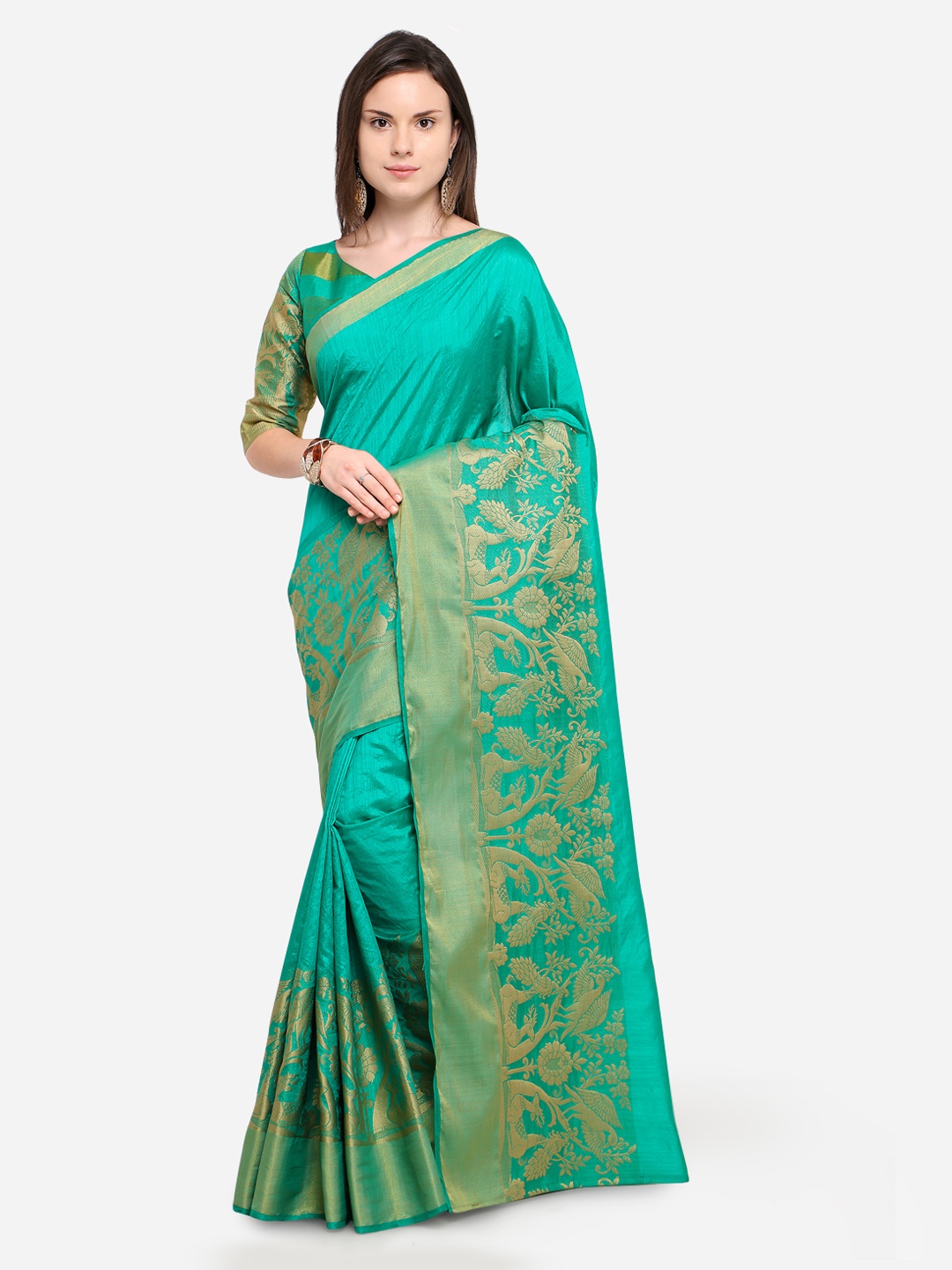 Shaily Turquoise Blue Woven Design Silk Blend Saree