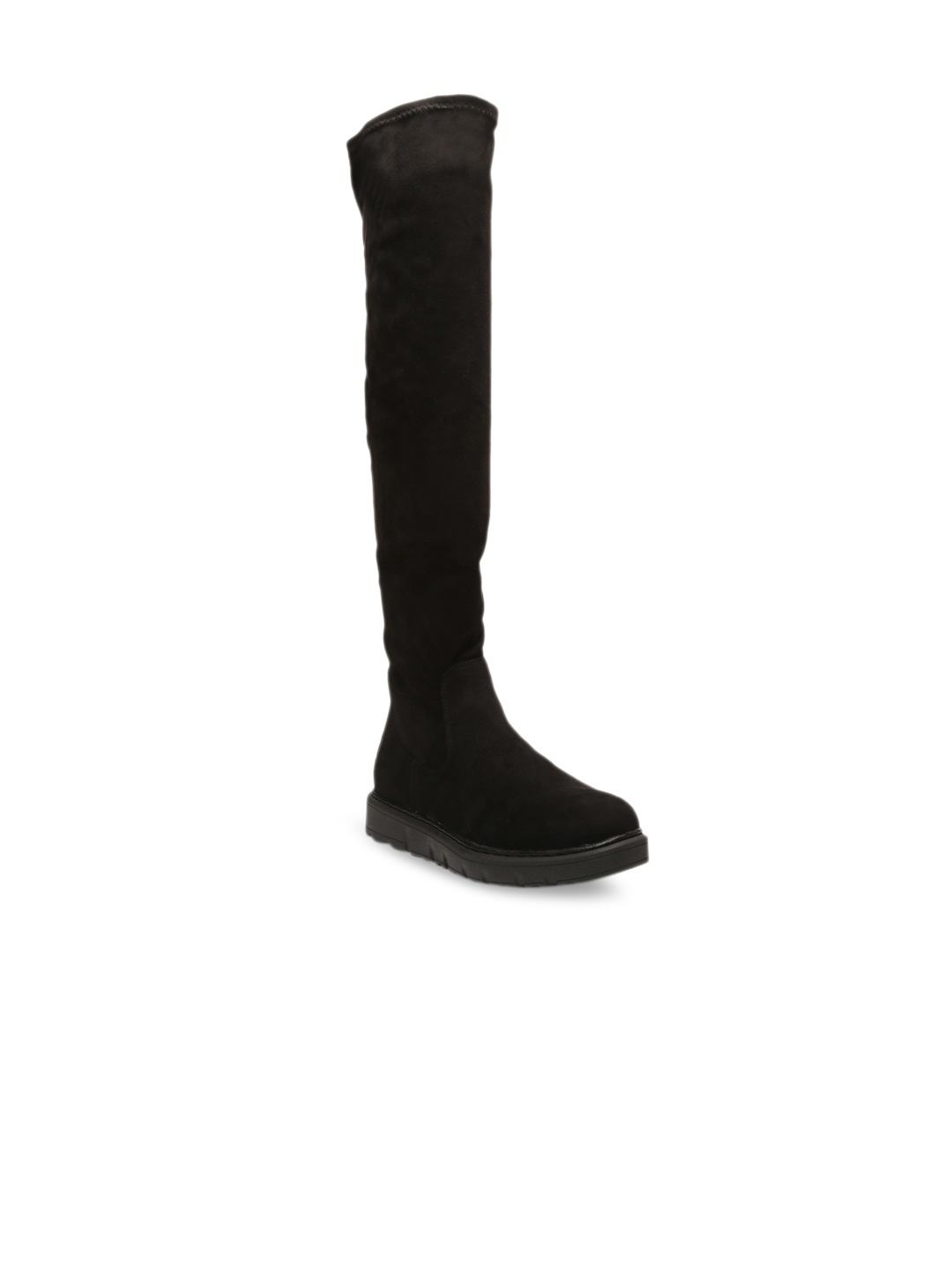 Bugatti Women Black Solid Suede High-Top Flat Boots