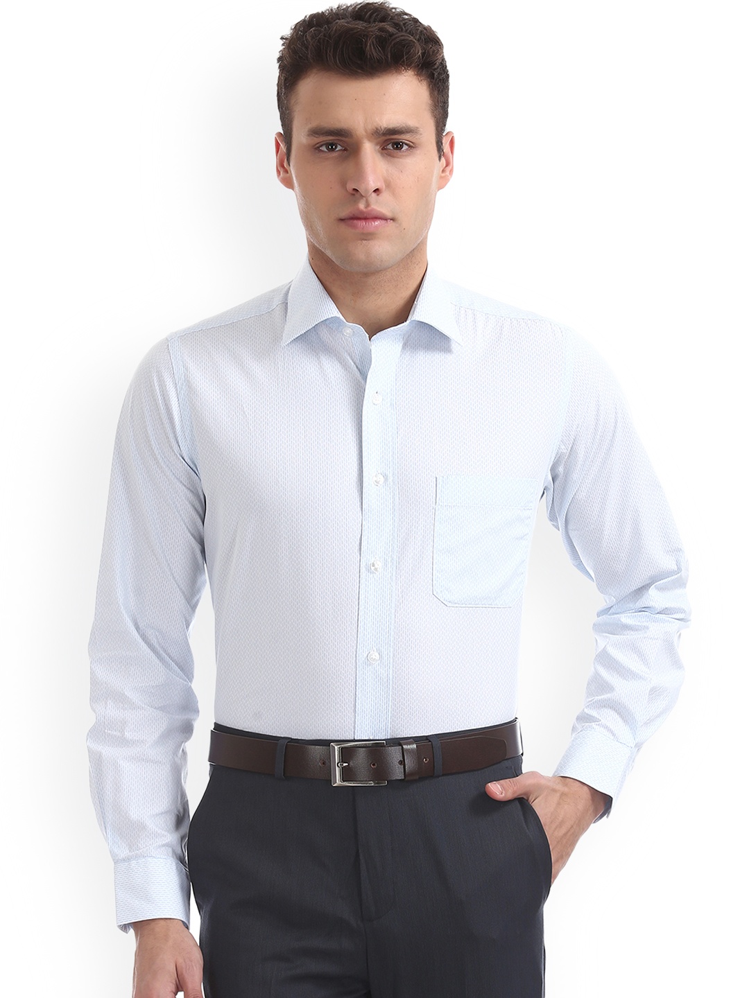 Arrow Men Blue Regular Fit Self Design Formal Shirt