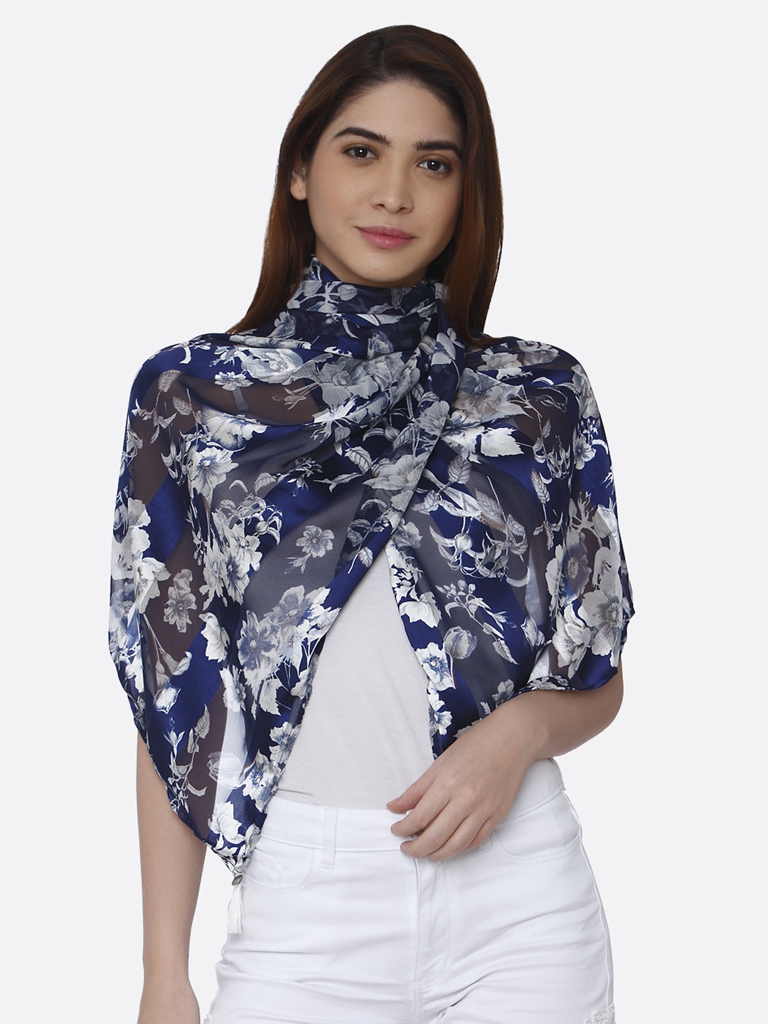 shiloh Navy Blue & White Printed Scarf