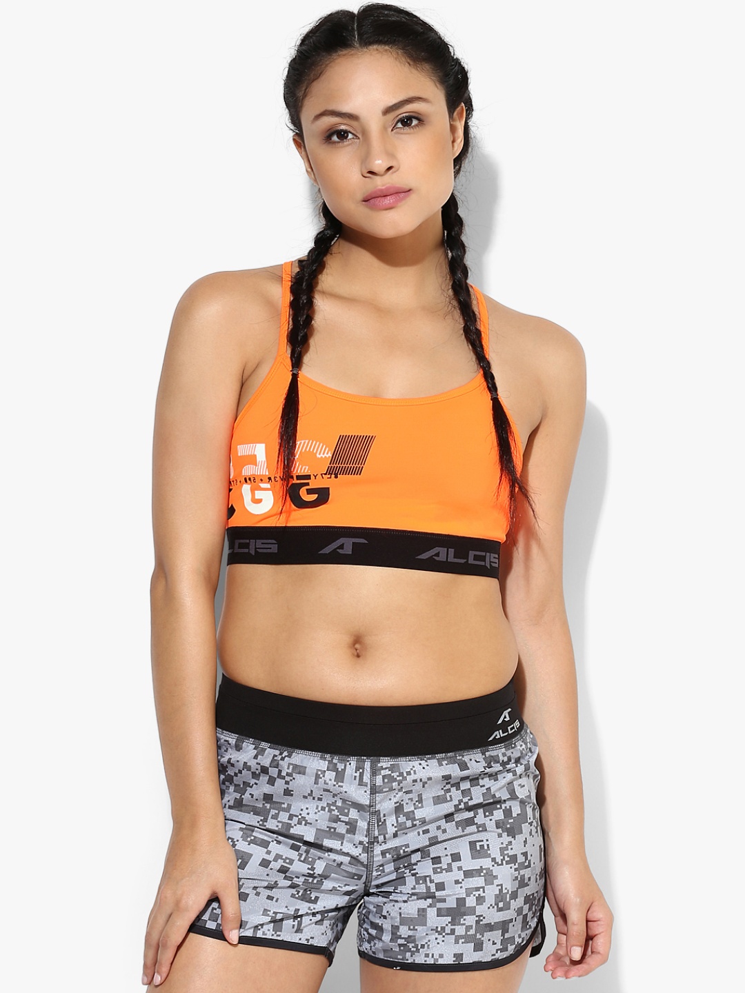 Alcis Orange Printed Mesh Back Sports Bra