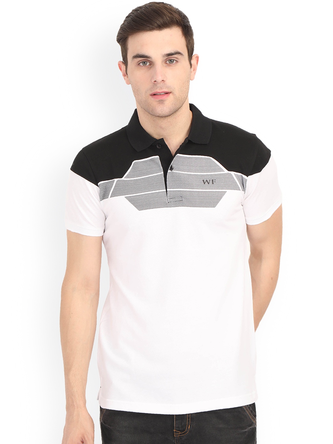 WEXFORD Men White Printed Polo Collar T-shirt