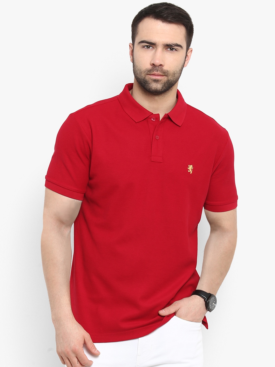 Red Tape Men Red Solid Polo Collar T-shirt