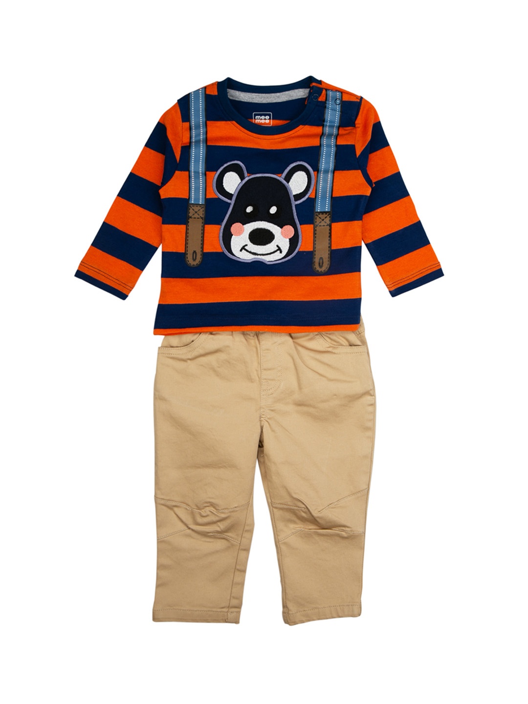 MeeMee Boys Orange & Blue Striped T-shirt with Trousers