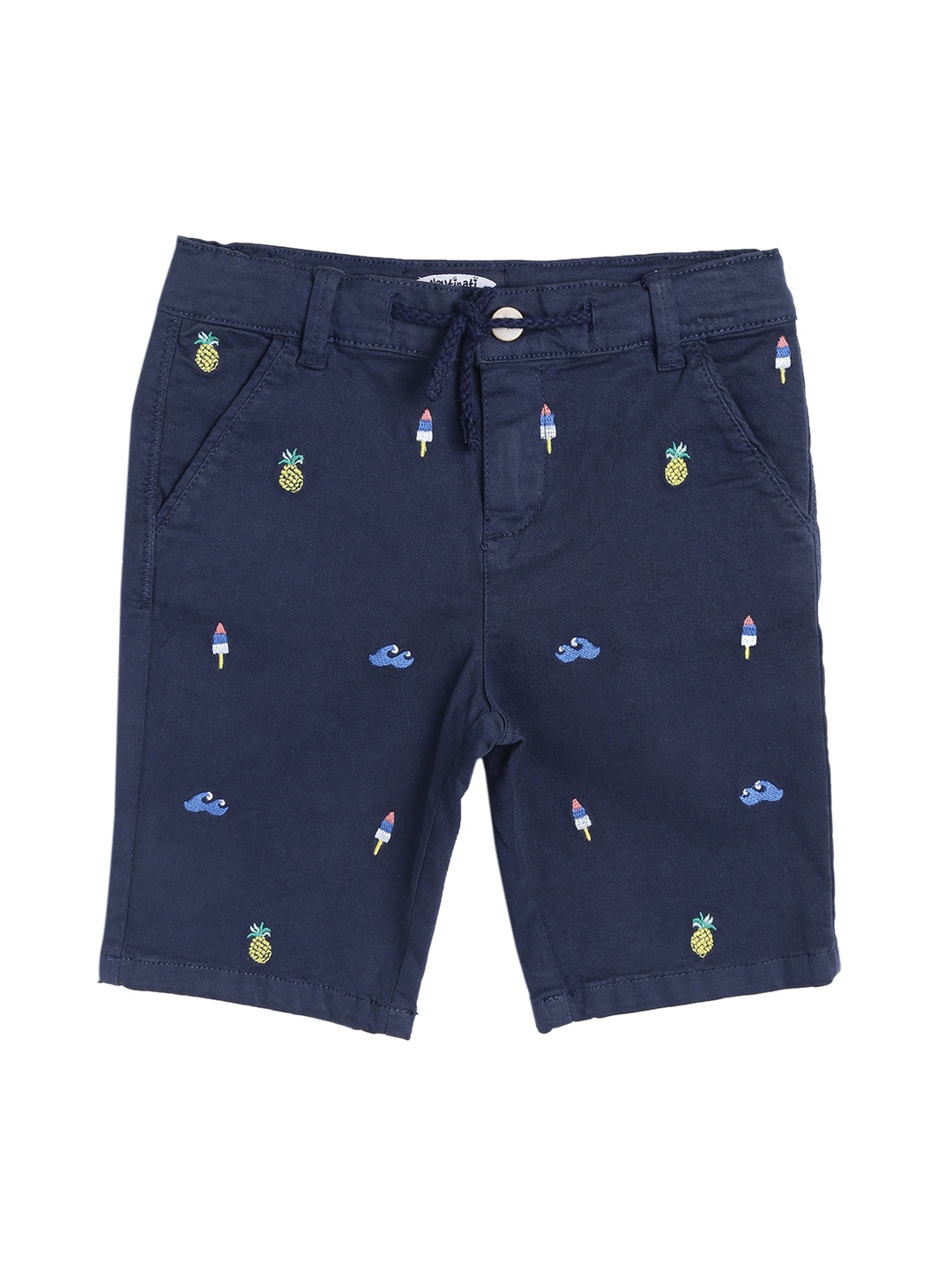 Nauti Nati Boys Navy Blue Printed Regular Fit Regular Shorts
