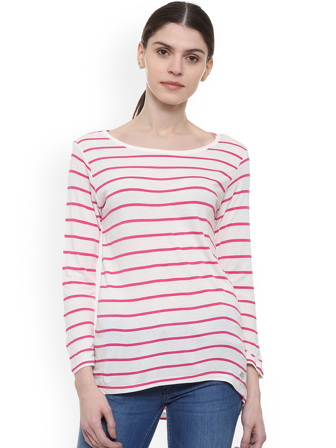 Allen Solly Woman Women Pink & off-White Striped Top