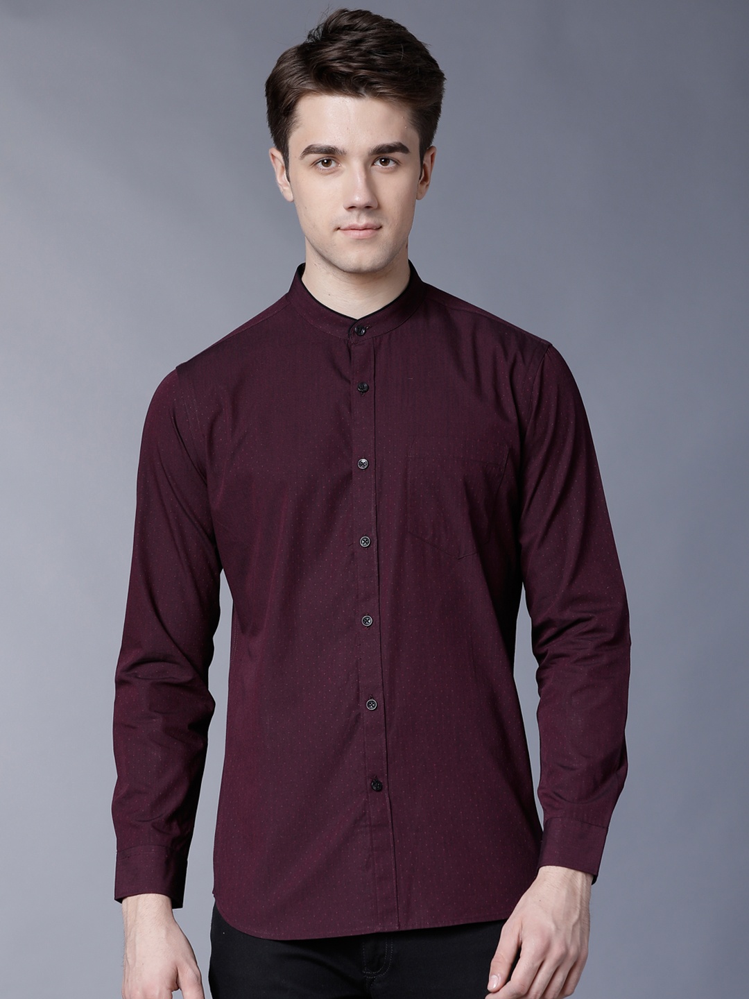 Black coffee Men Maroon Slim Fit Self Design Casual Shirt