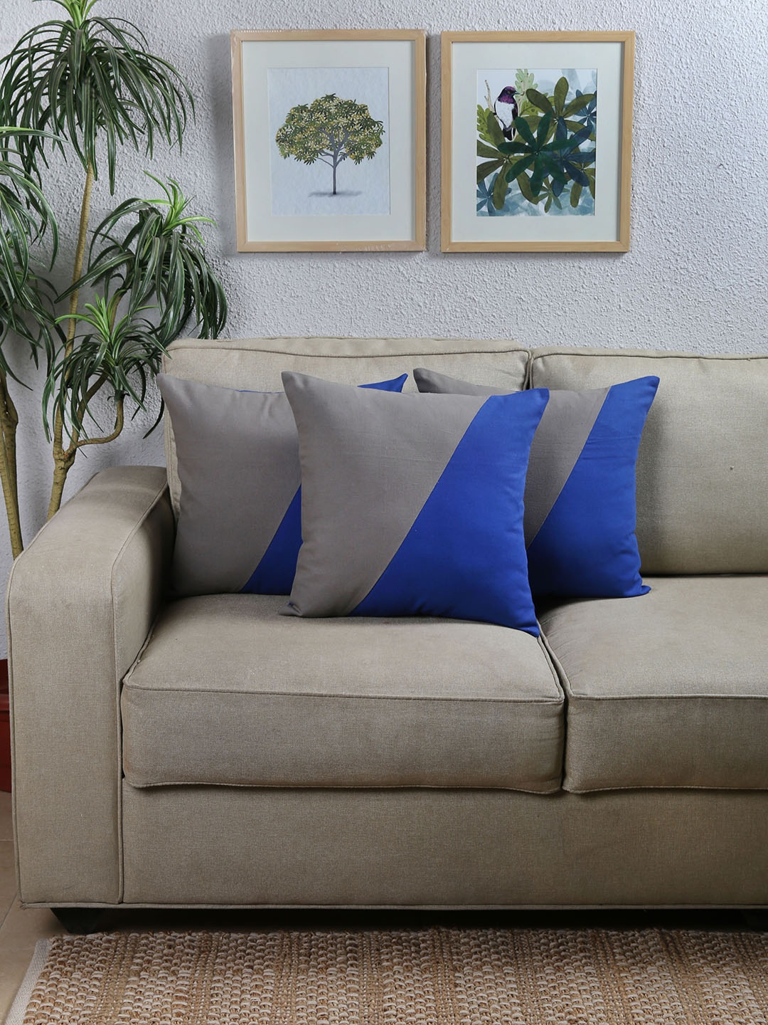 House This Blue Set of 3 Colourblocked Square Cushion Covers