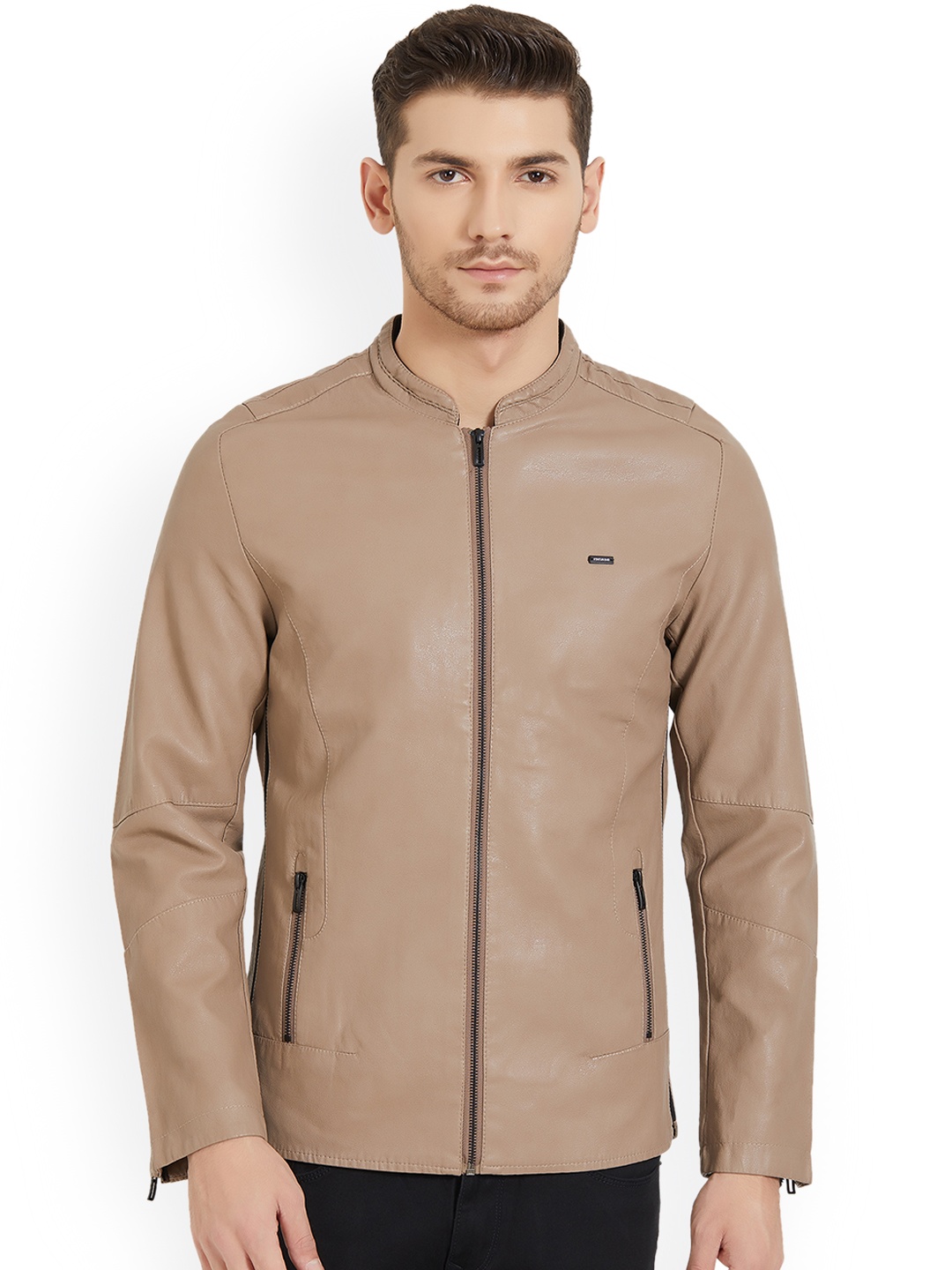 Status Quo Men Beige Solid Slim Fit Lightweight Jacket