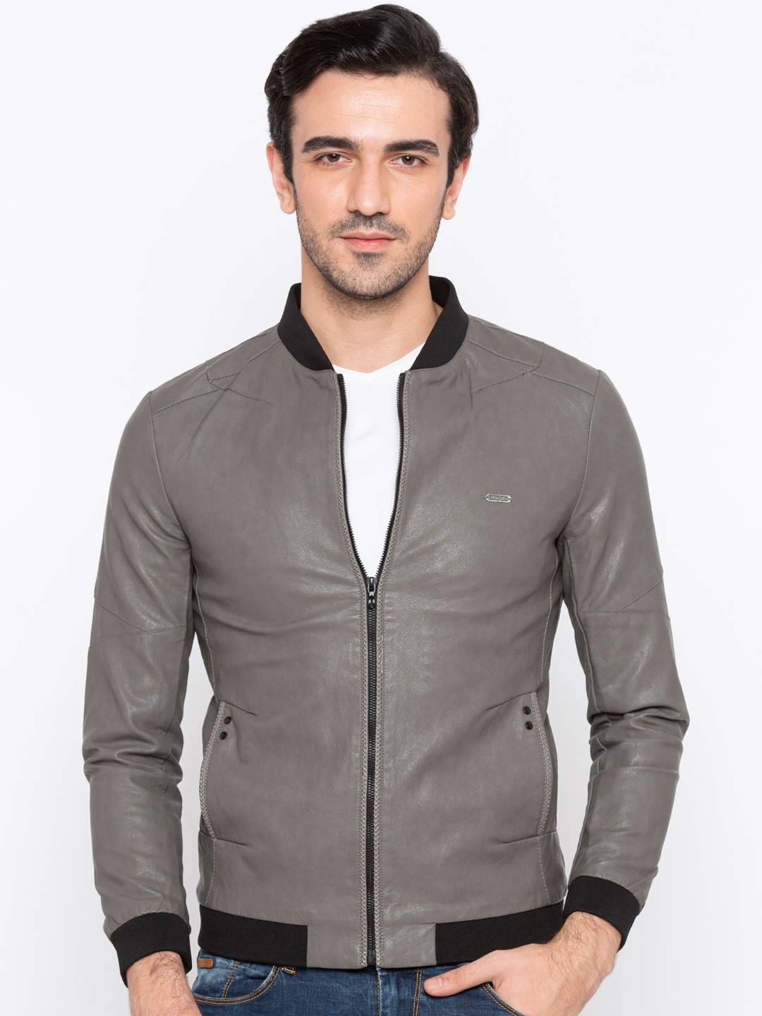 Status Quo Men Grey Colourblocked Lightweight Bomber