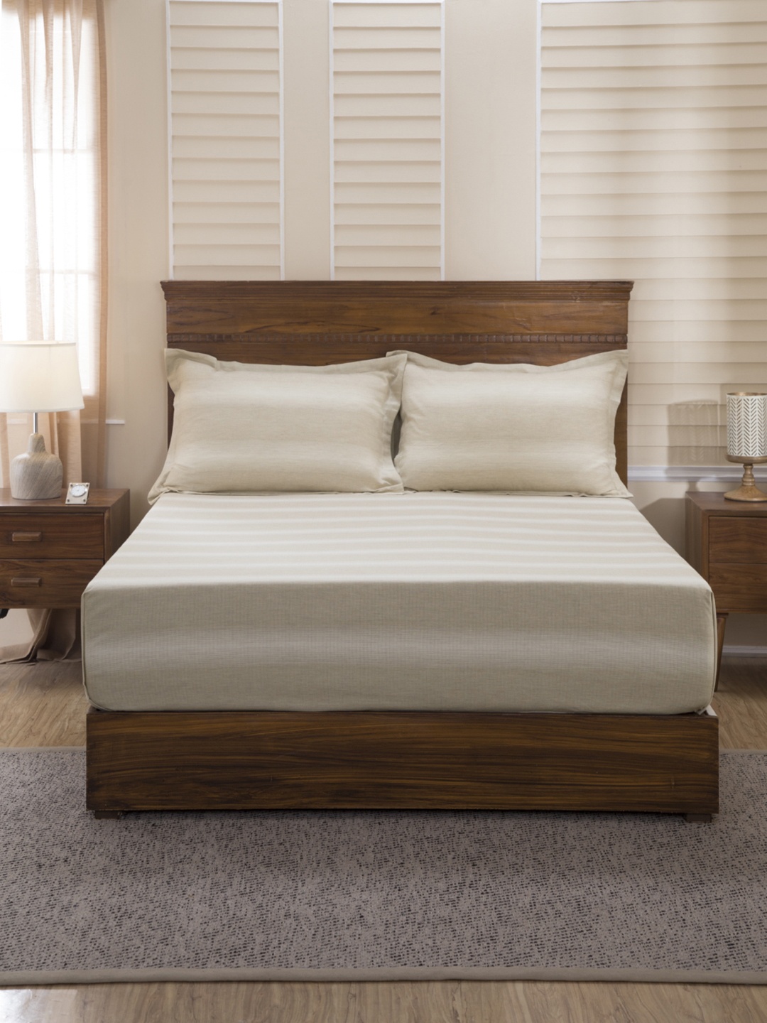 MASPAR Brown & White Striped Flat 400 TC Egyptian Cotton 1 King Bedsheet with 2 Pillow Covers
MASPAR Brown & White Striped Flat 400 TC Egyptian Cotton 1 King Bedsheet with 2 Pillow Covers