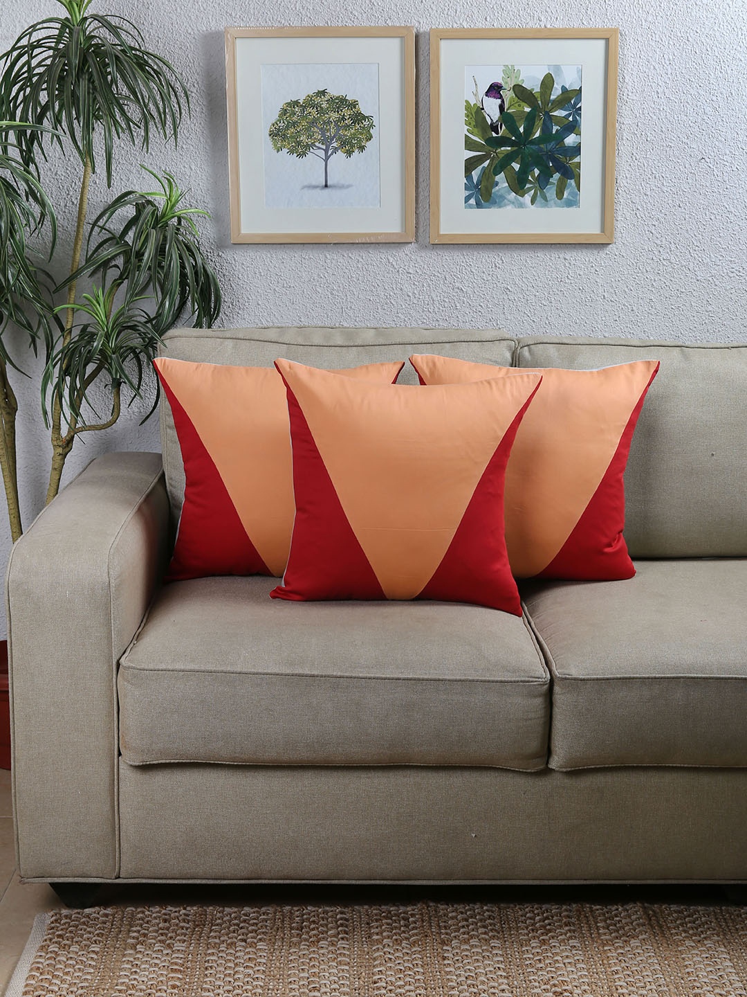 House This Orange Set of 3 Colourblocked Square Cushion Covers
