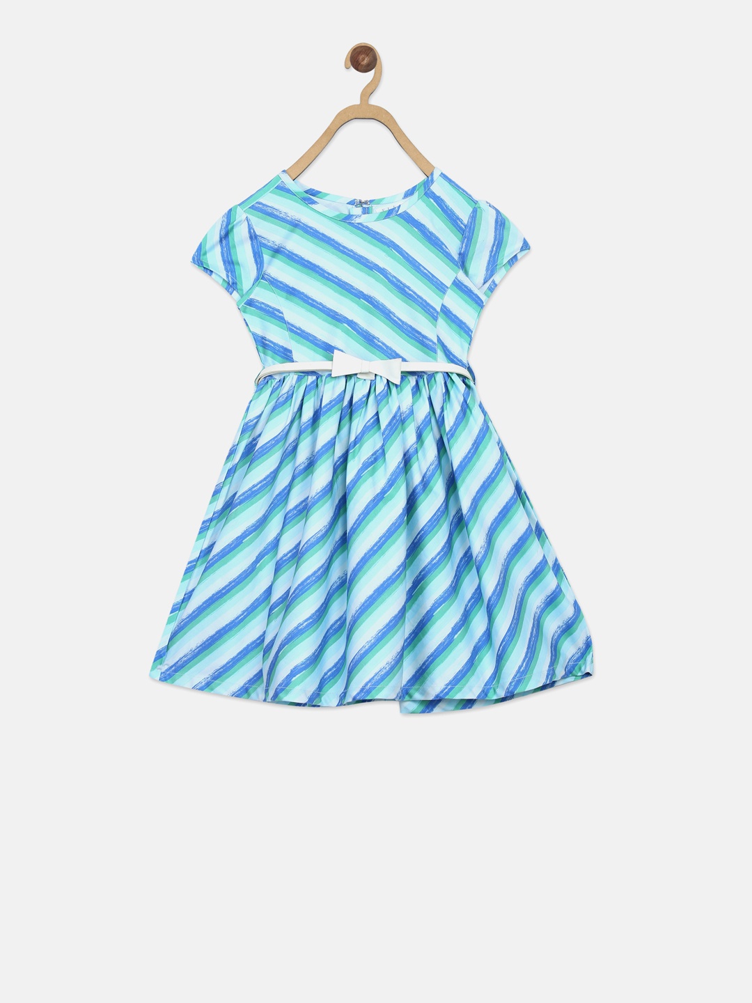 ELLE Girls Blue Striped Fit and Flare Dress