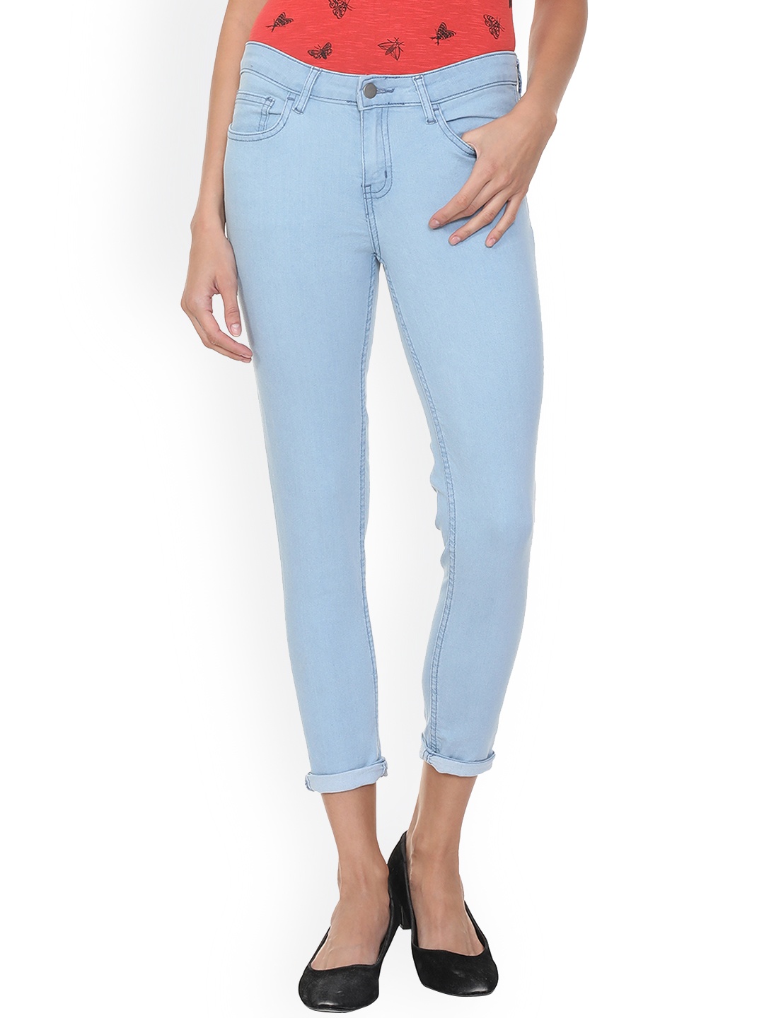 People Women Blue Slim Fit Mid-Rise Clean Look Stretchable Jeans