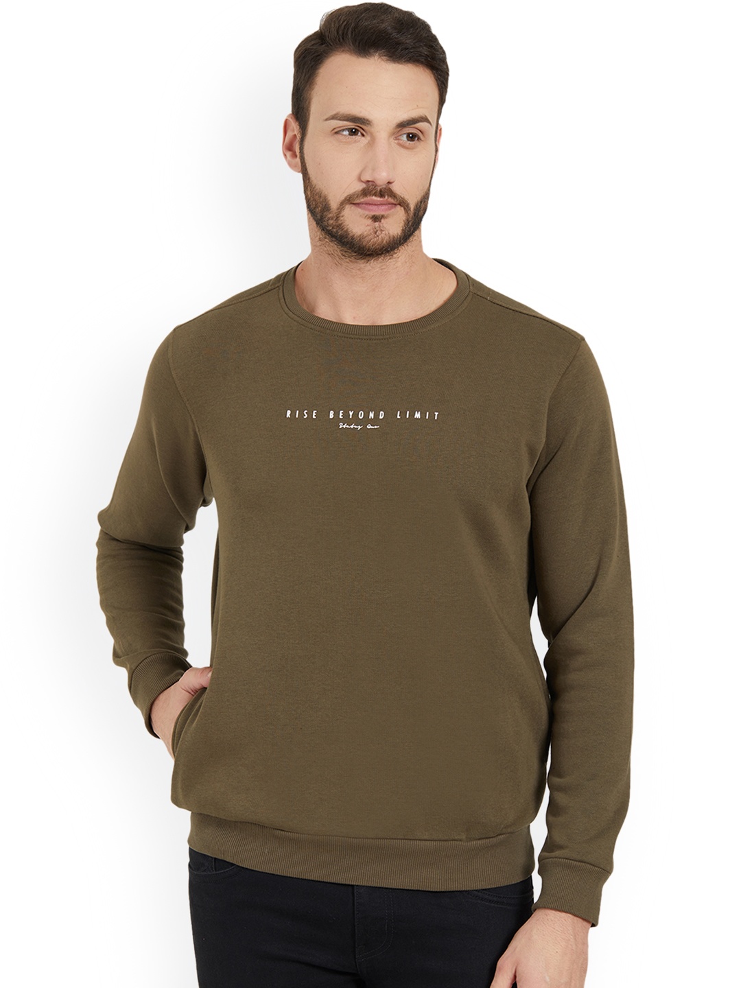 Status Quo Men Olive Green Printed Sweatshirt