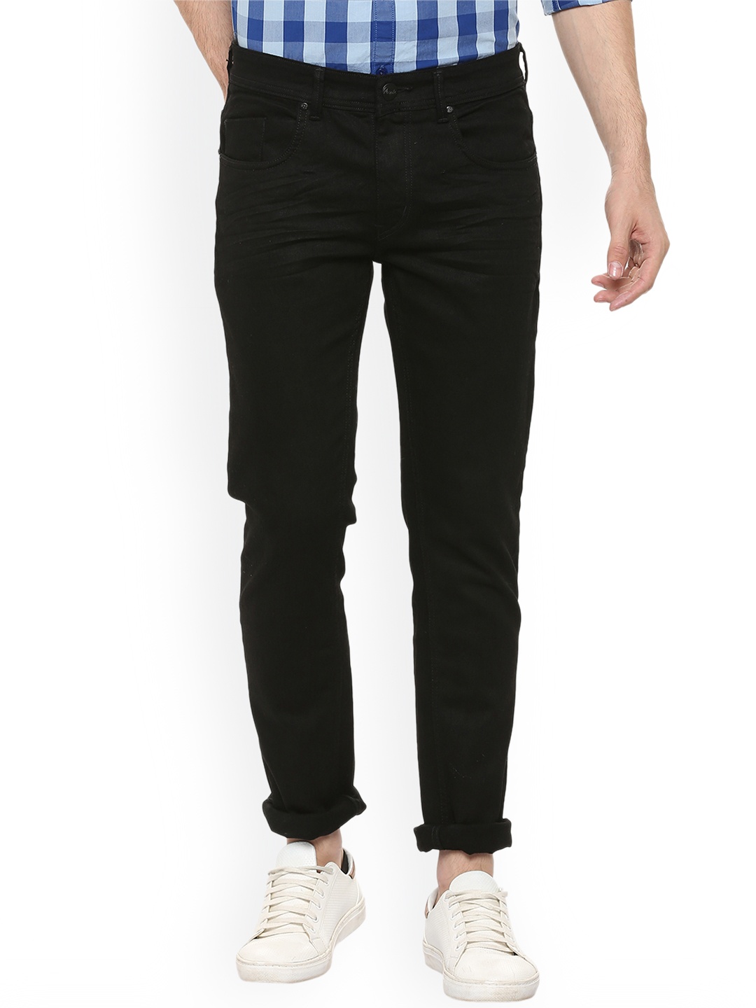 People Men Black Skinny Fit Mid-Rise Clean Look Stretchable Jeans