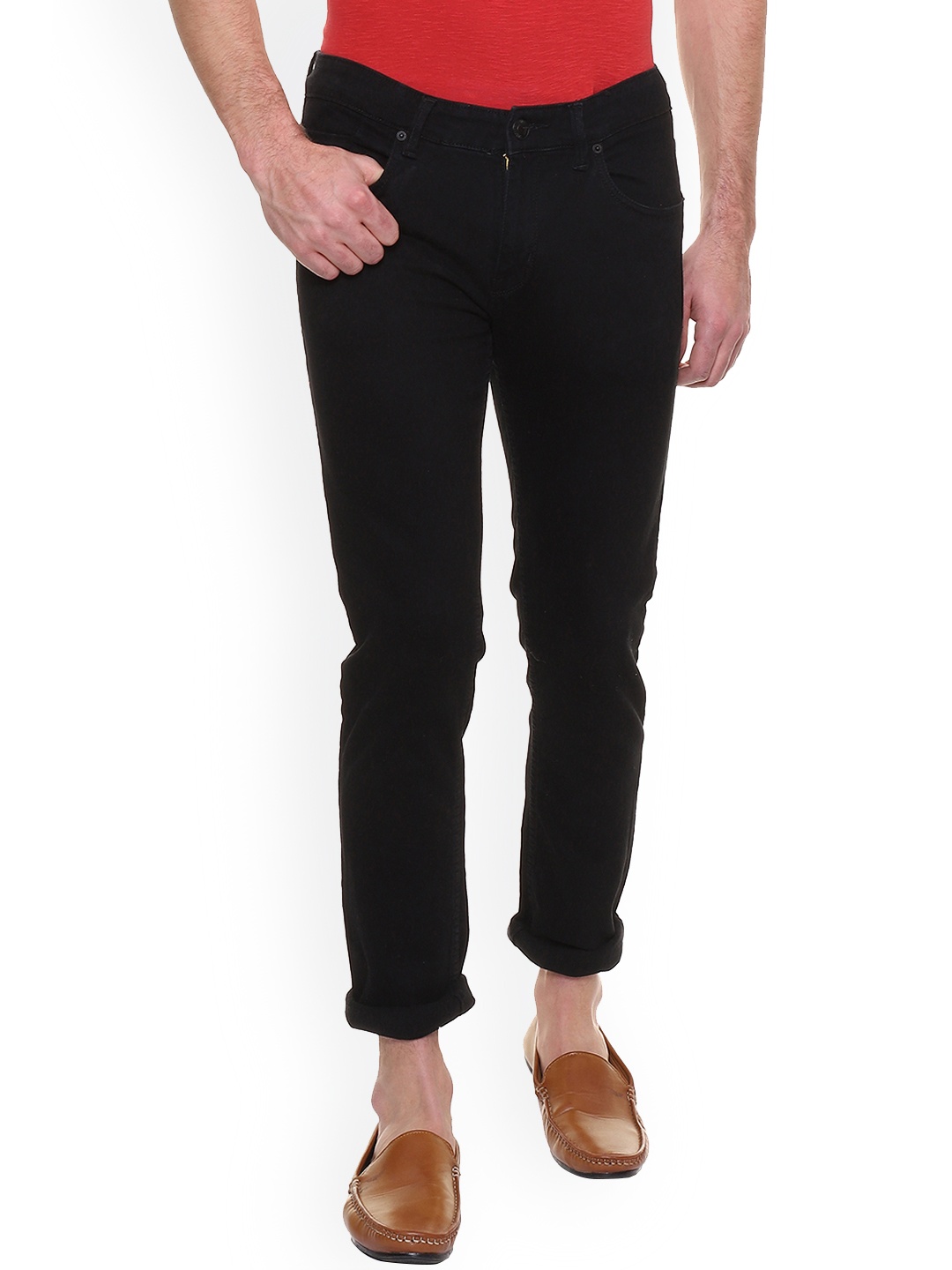 People Men Black Skinny Fit Mid-Rise Clean Look Stretchable Jeans