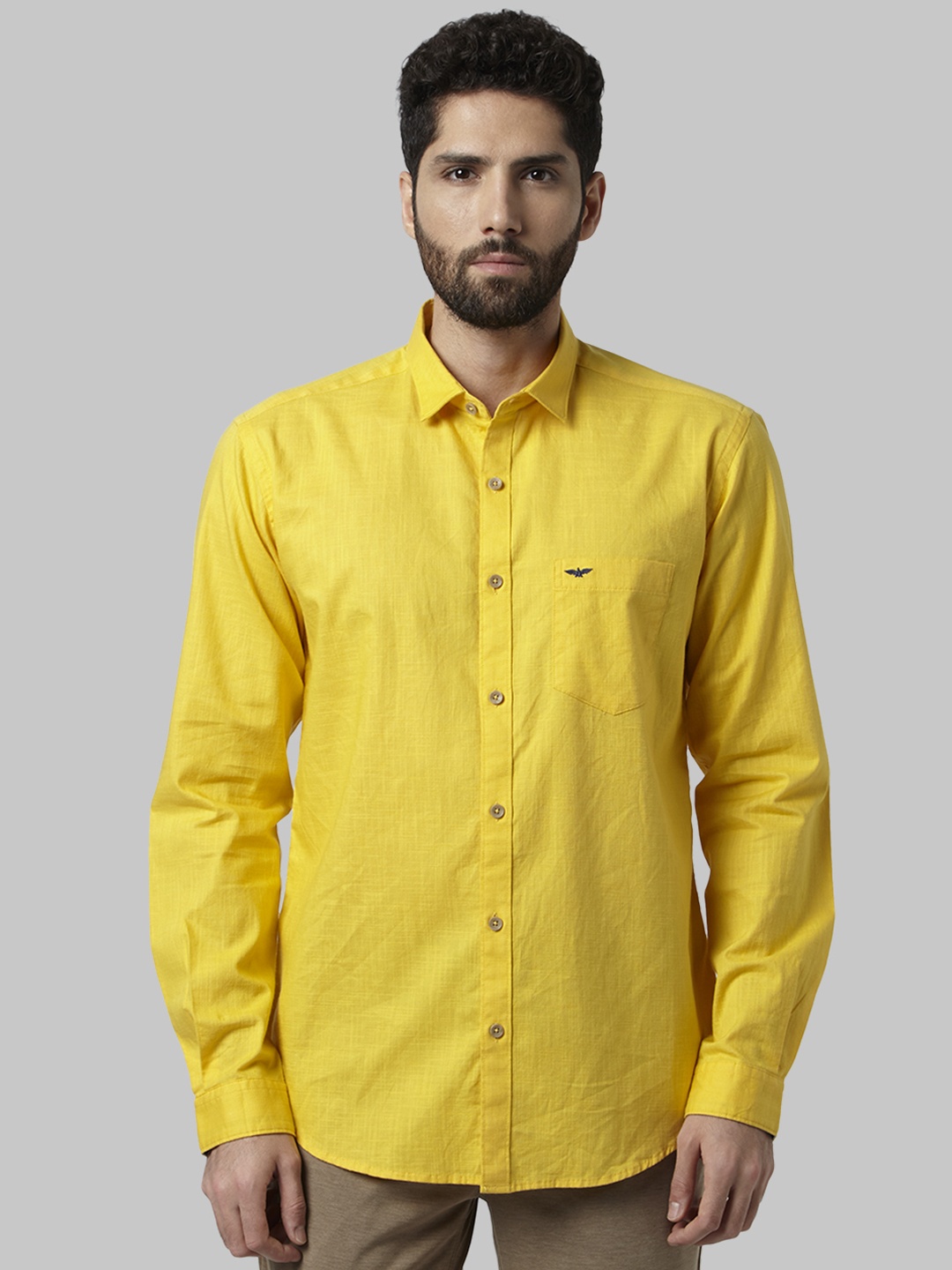 Park Avenue Men Yellow Slim Fit Solid Casual Shirt