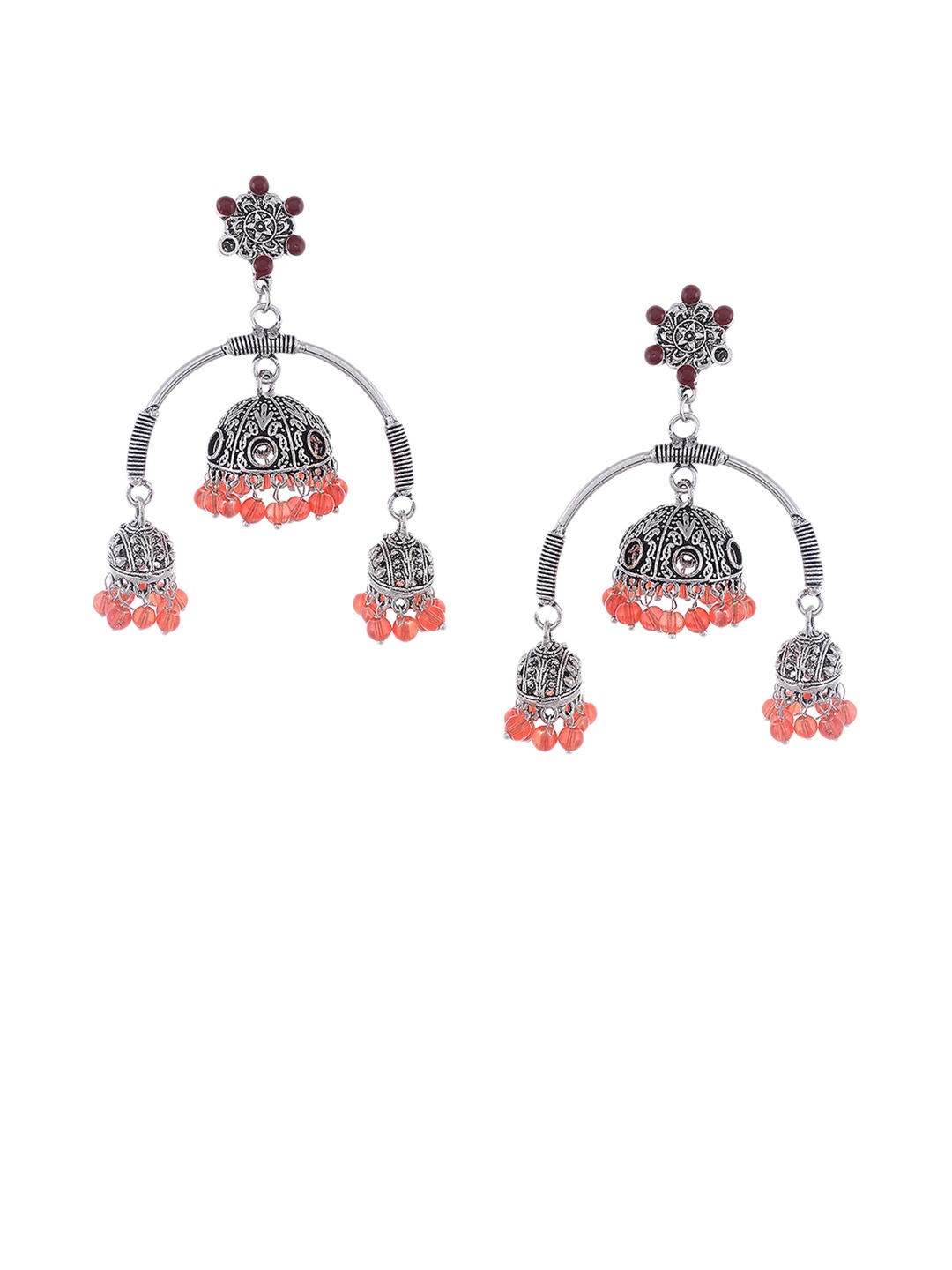 Silvermerc Designs Silver-Plated Oxidised Dome Shaped Jhumkas