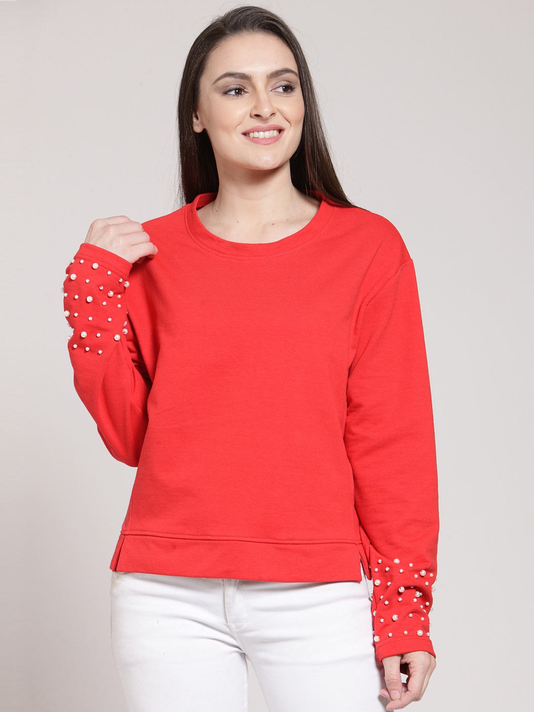 plusS Women Red Solid Sweatshirt