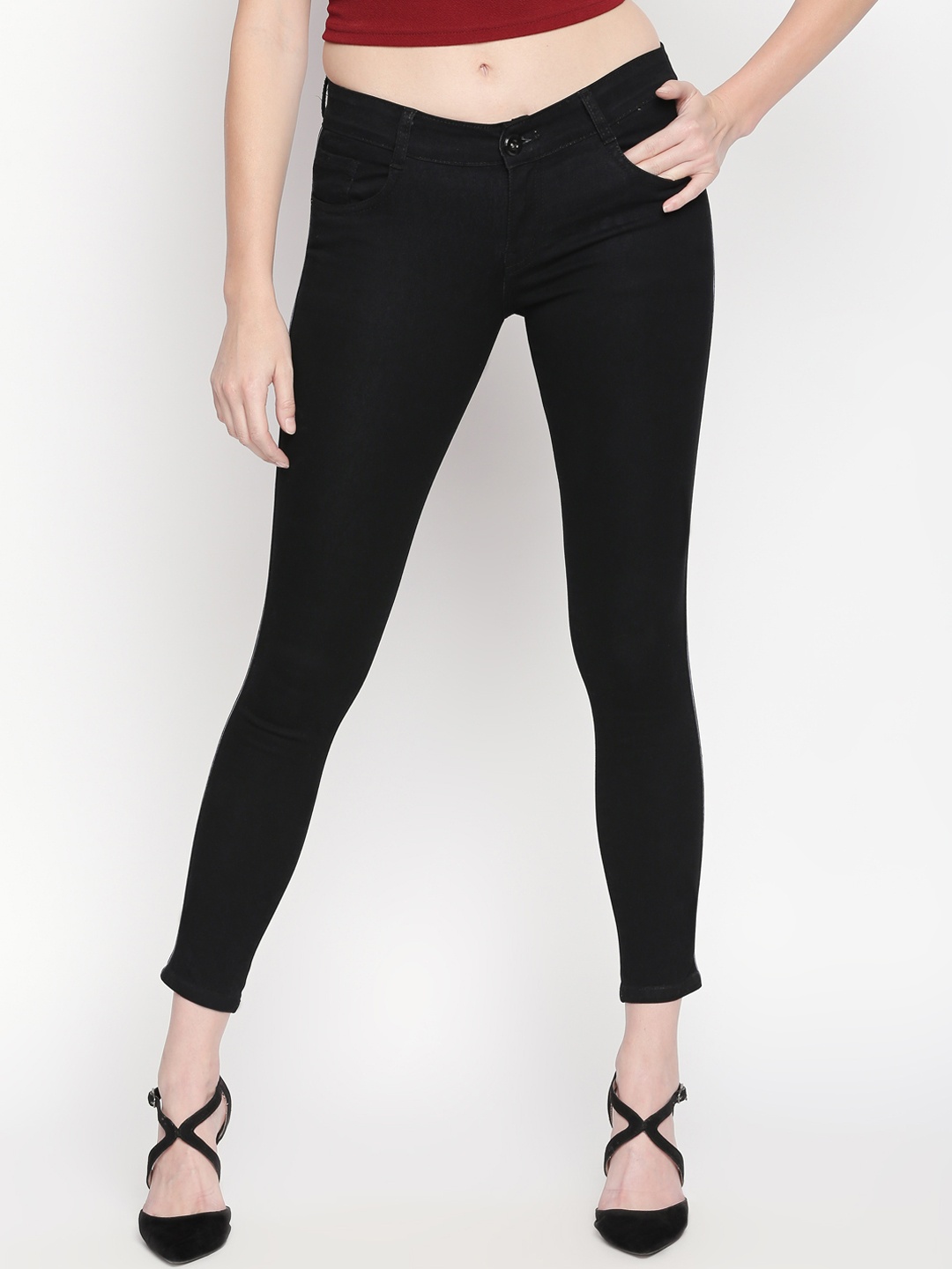 High Star Women Black Slim Fit Mid-Rise Clean Look Stretchable Jeans
