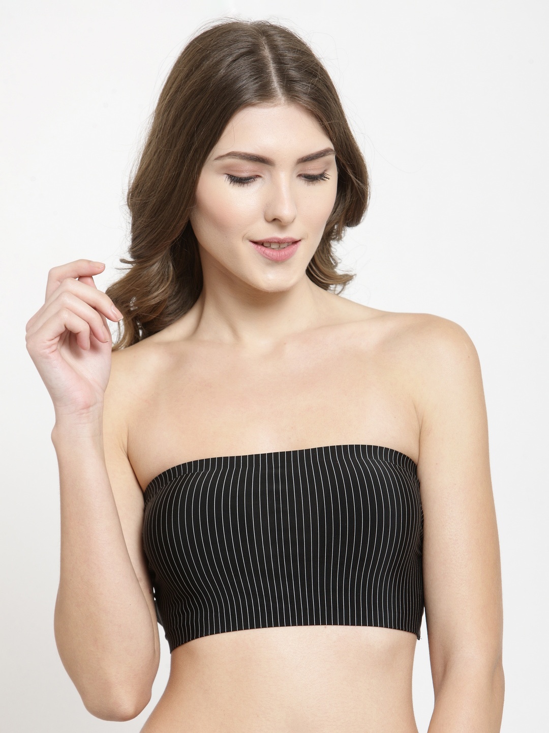 PrettyCat Black Printed Non-Wired Lightly Padded Bandeau Bra PC-SB-5133