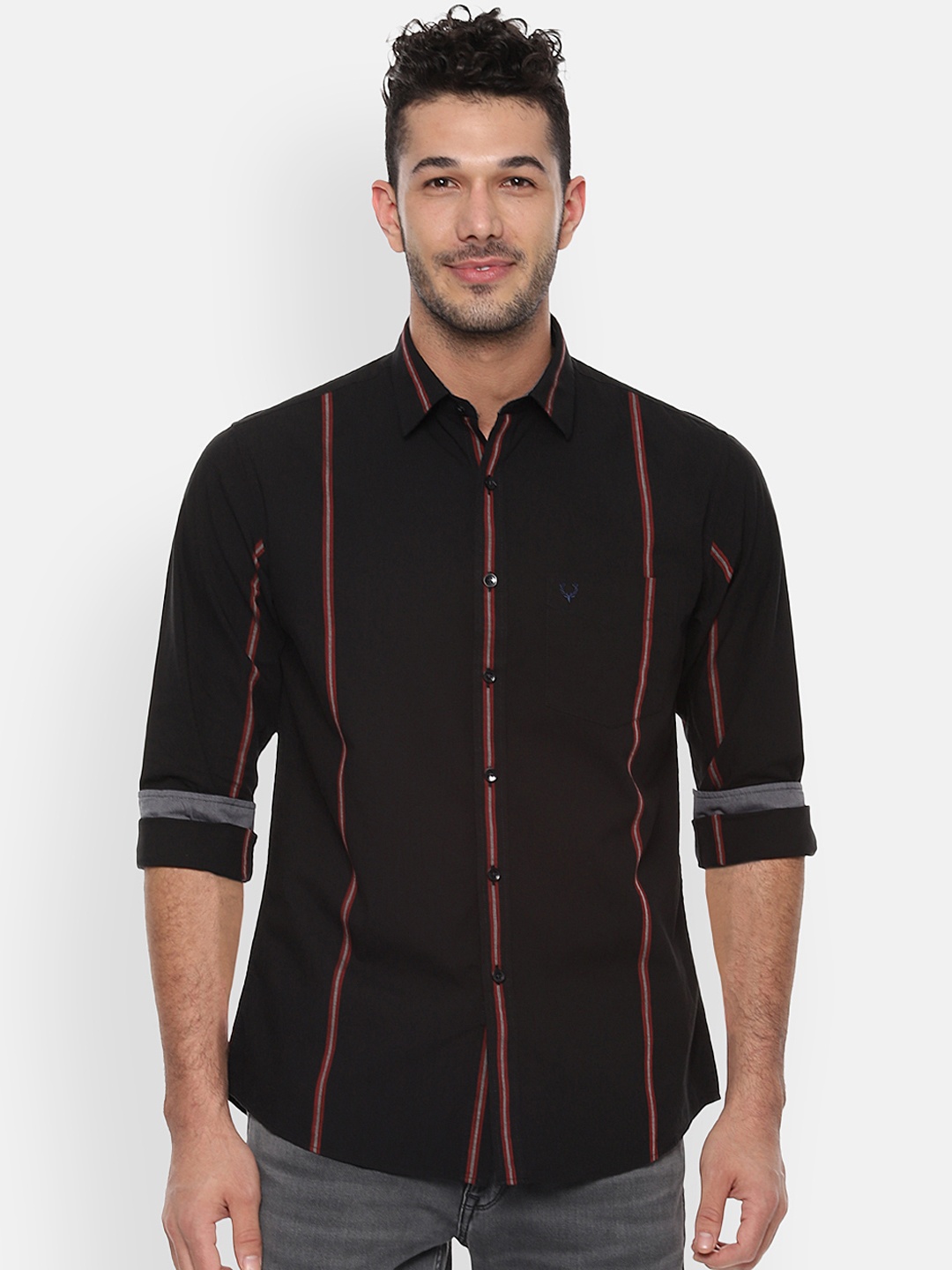 Allen Solly Men Black Slim Fit Striped Casual Shirt