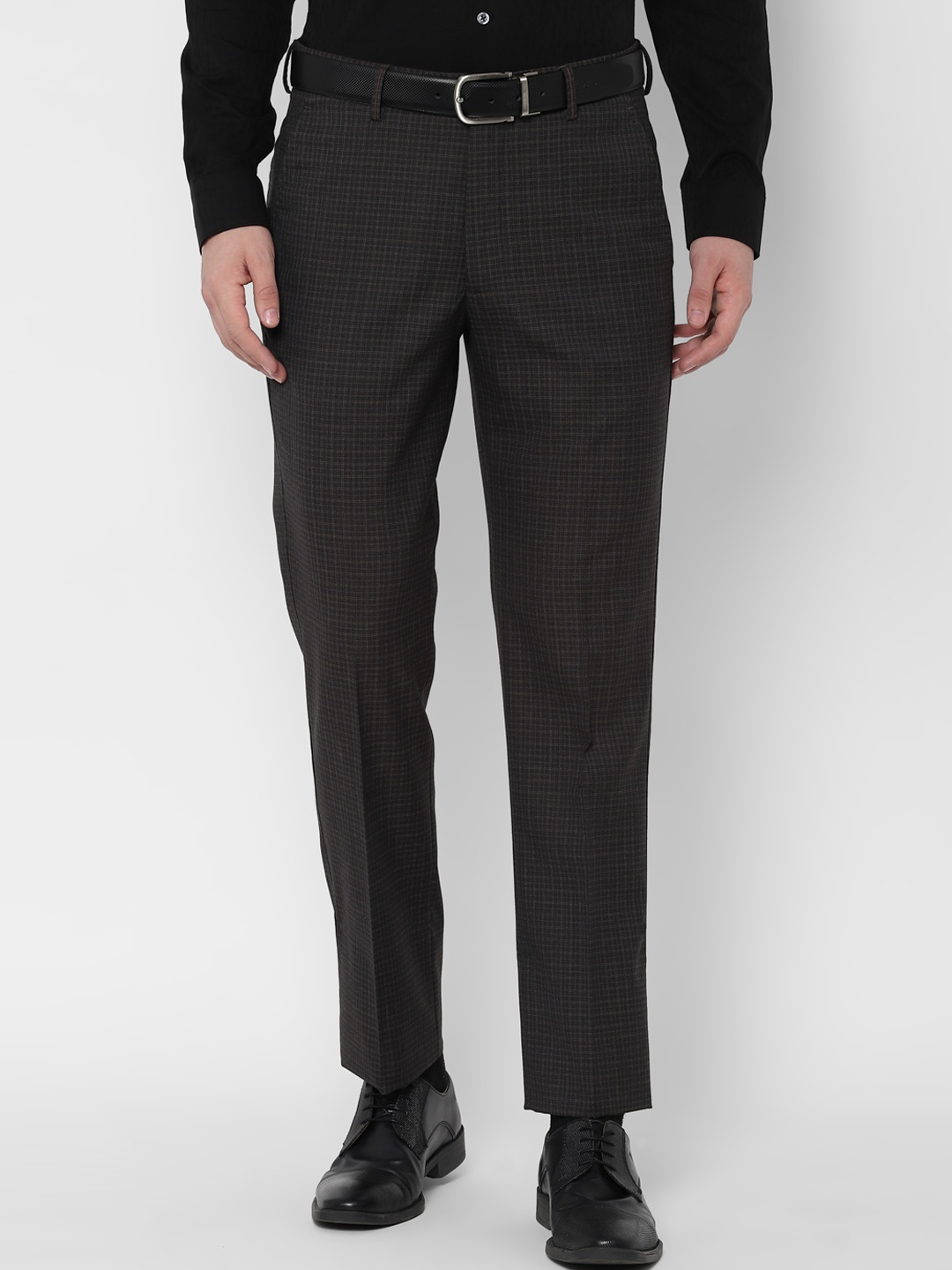 SIMON CARTER LONDON Men Grey Slim Fit Checked Formal Trousers