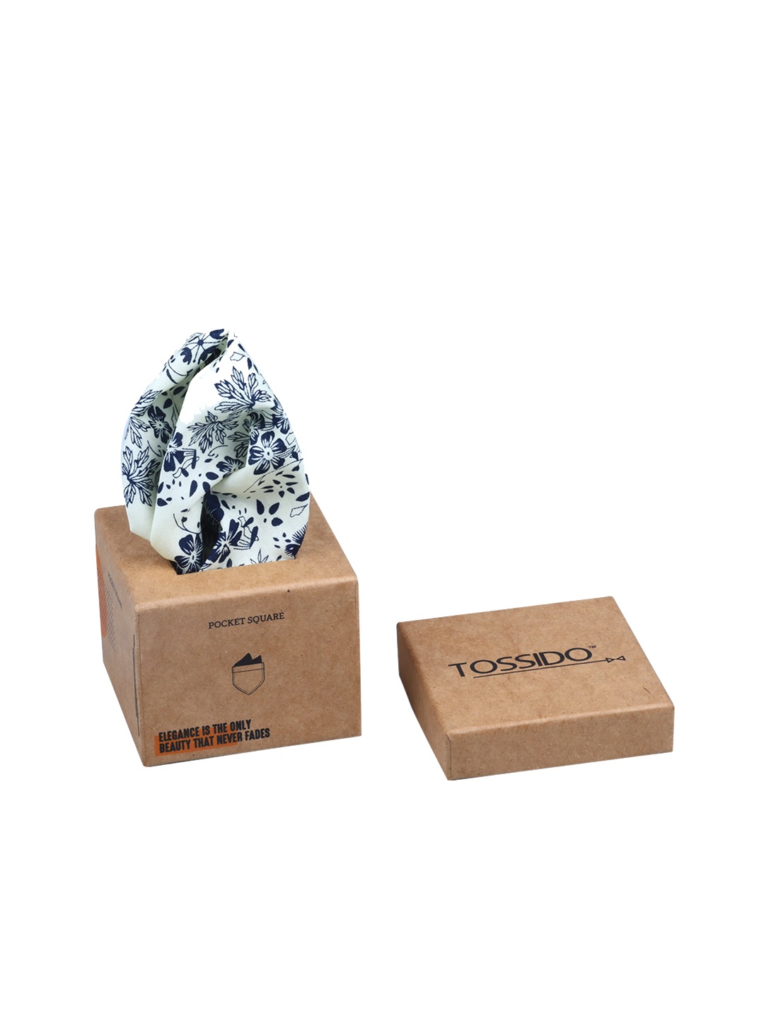 Tossido Men Cream-Coloured & Navy Blue Printed Pocket Square