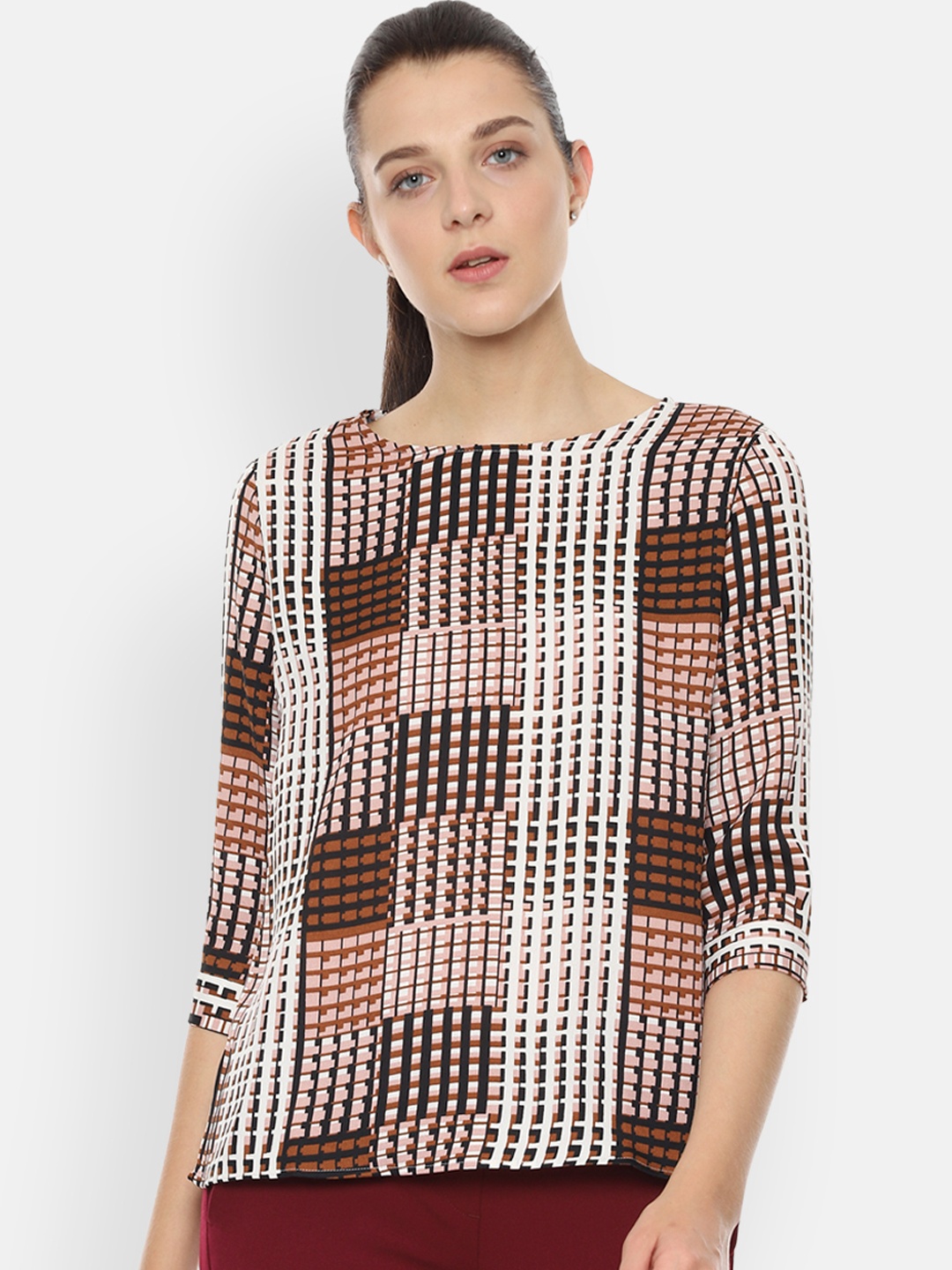 Van Heusen Women Brown Checked Top