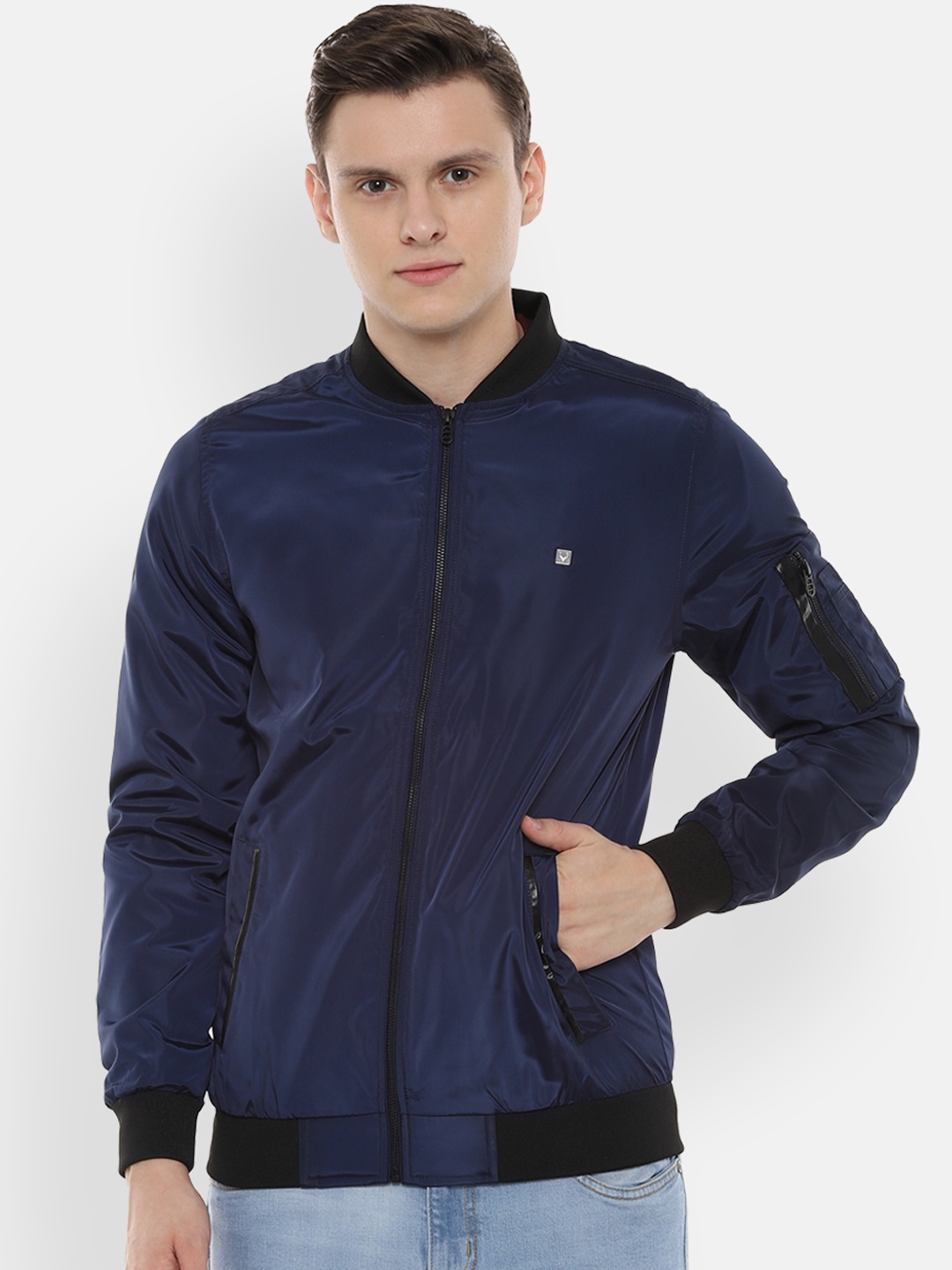 Allen Solly Men Navy Blue Colourblocked Jacket