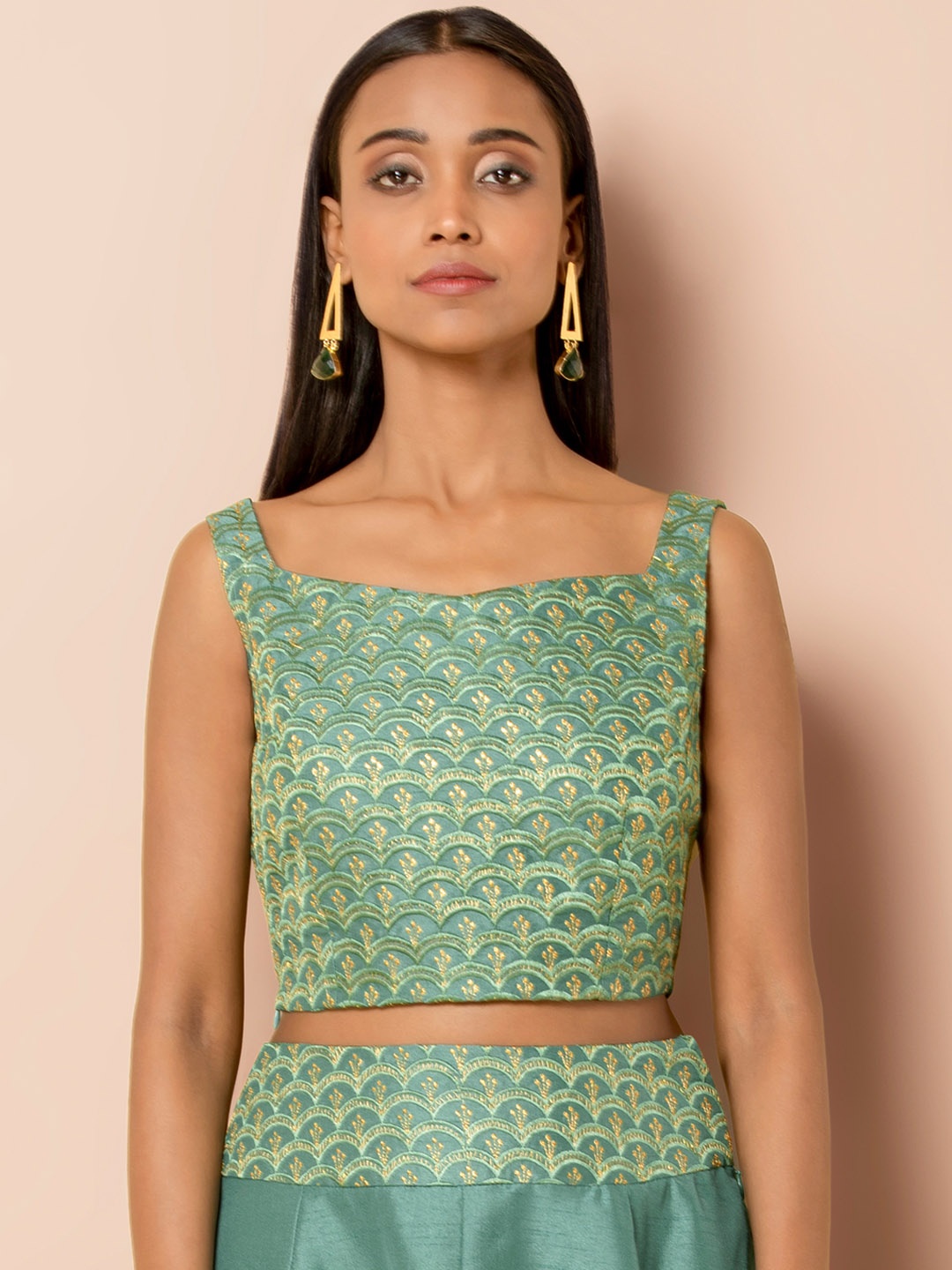 INDYA Women Green Embroidered Crop Top