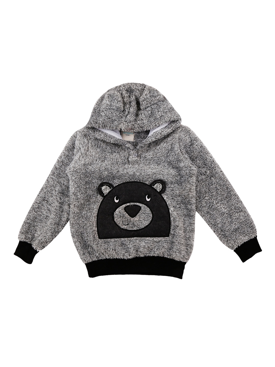 Pantaloons Junior Boys Grey & Black Printed Hooded Sweater