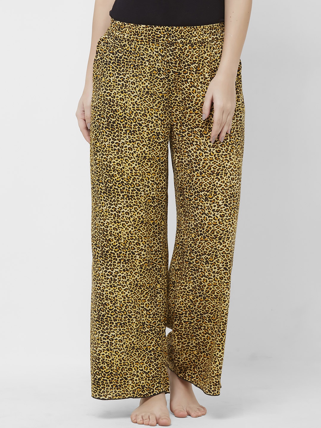 Mystere Paris Women Yellow & Black Animal Printed Lounge Pants