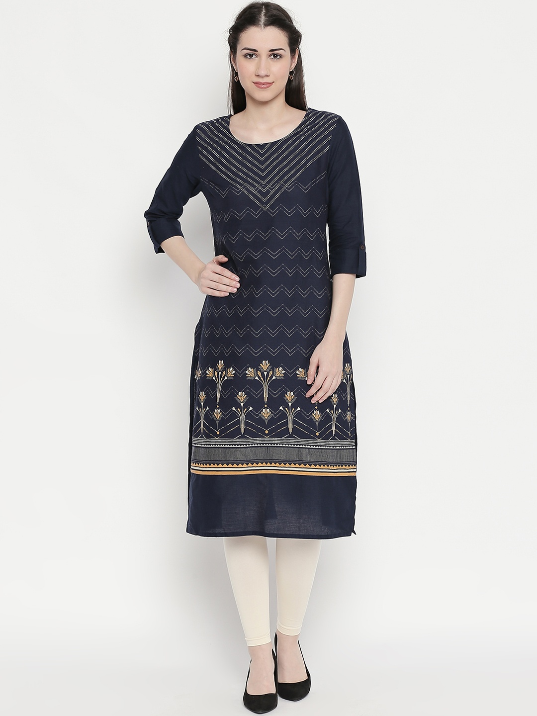 RANGMANCH BY PANTALOONS Women Navy Blue Printed Straight Kurta