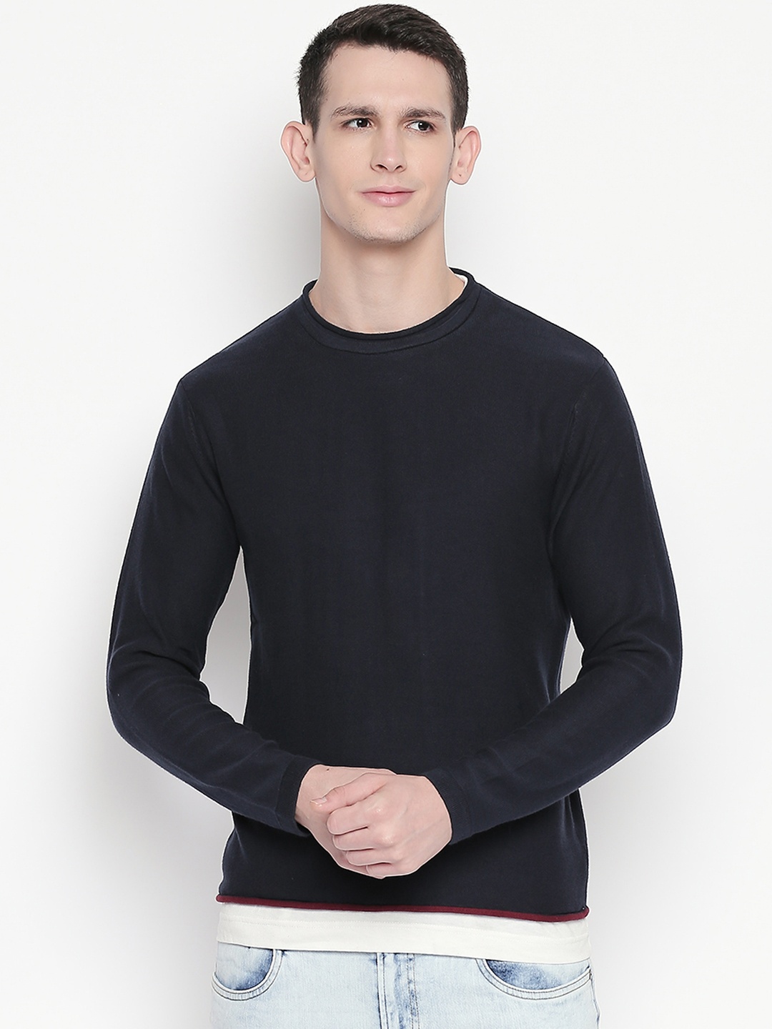 Urban Ranger by pantaloons Men Navy Blue Solid Sweater