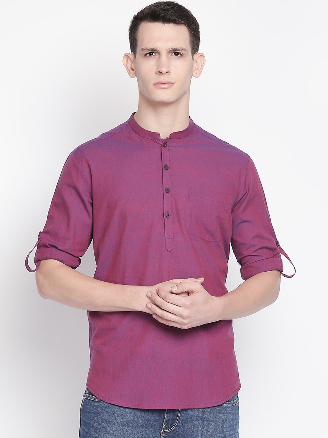 indus route by Pantaloons Men Purple Solid Straight Kurta