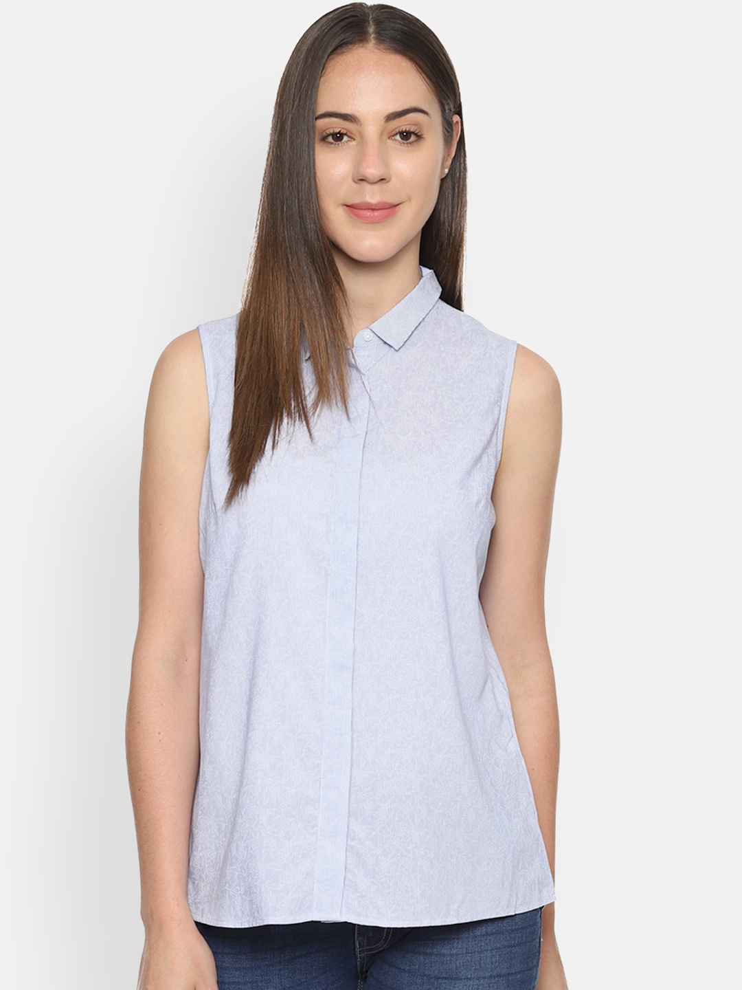 Van Heusen Women Blue Regular Fit Solid Casual Shirt