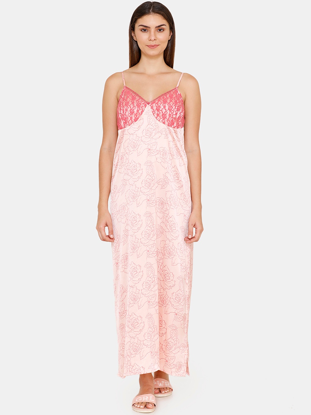 Zivame Women Pink Printed Nightdress