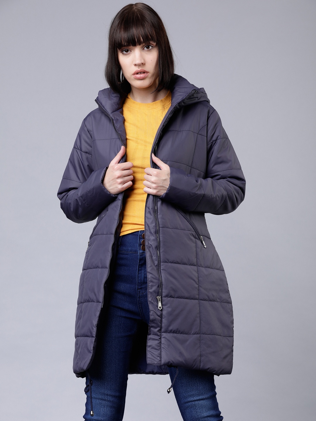 Tokyo Talkies Women Navy Blue Solid Puffer Jacket