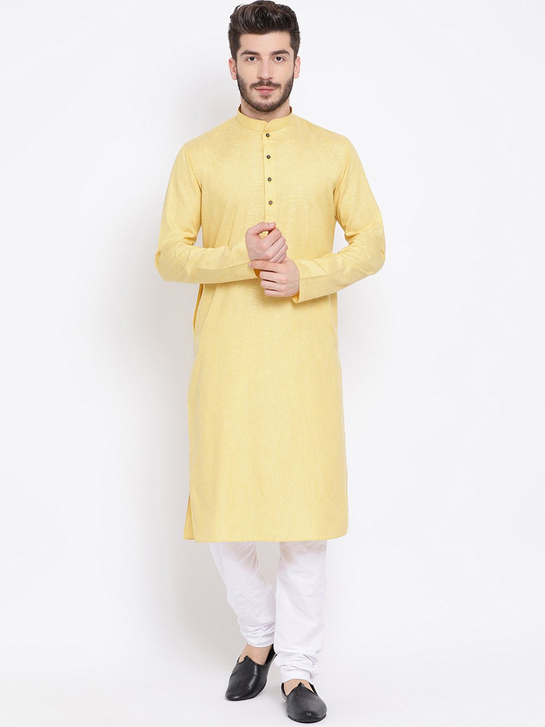 NAMASKAR Men Yellow Solid Straight Kurta
NAMASKAR Men Yellow Solid Straight Kurta