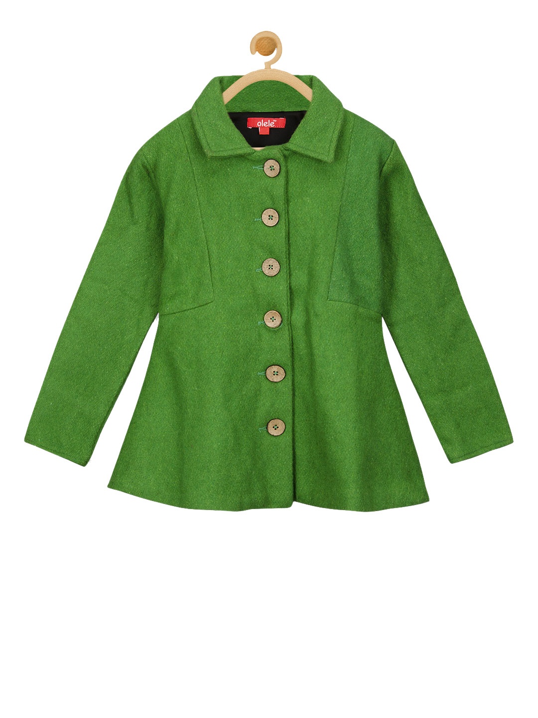Olele Girls Green Solid Tailored Woolen Jacket