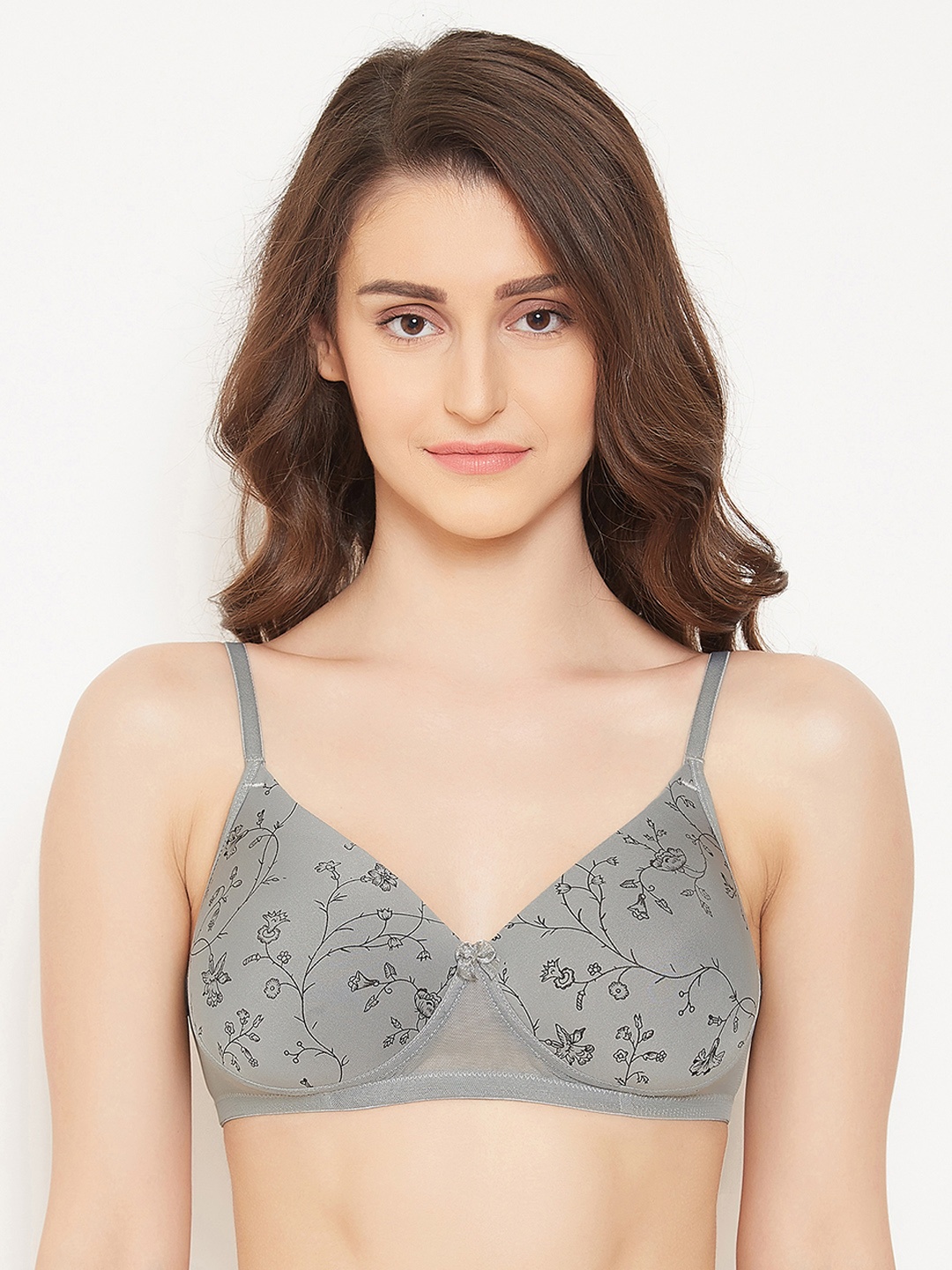 Clovia Grey Printed Non-Wired Lightly Padded T-shirt Bra BR1866P0532B